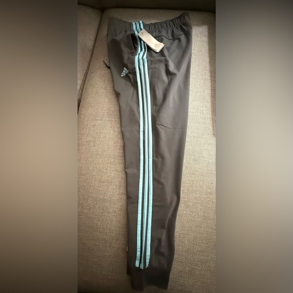 ADIDAS TRACK JOGGERS GREY WITH TURQUOISE TRIPLE STRIPE - Picture 12 of 15